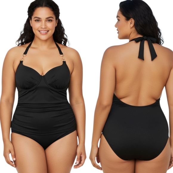 MARILYN MONROE 🔖NWT! Halter Neck Ruched One Piece Swimsuit - Size 1X - Picture 1 of 16